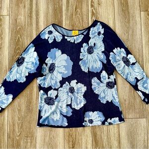 Ruby Rd. Navy and Light Blue Floral Long Sleeve Top